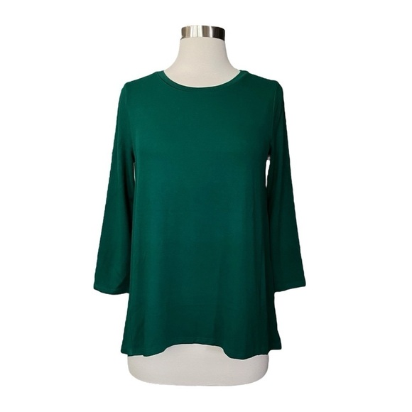 Ann Taylor Loft Knit Top Women's XS Forest Green CrewNeck 3/4 Sleeve Hi-Lo Swing - Picture 1 of 6